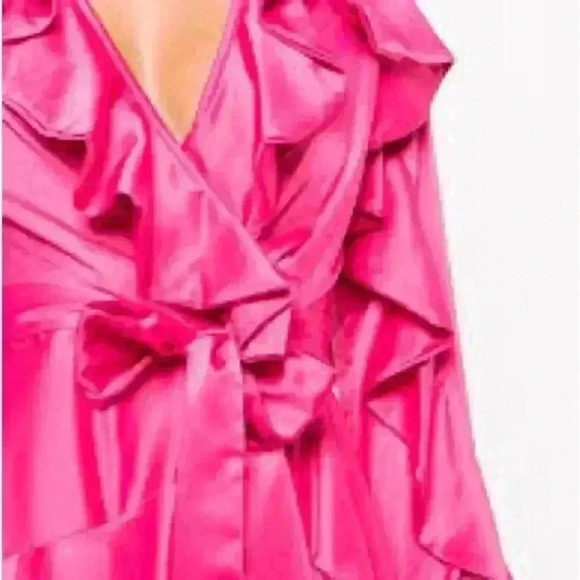 NEW PATBO Ruffle Sleeve Mini Wrap Dress, Color: Flamingo Size  2 NWT $575 - Picture 5 of 6